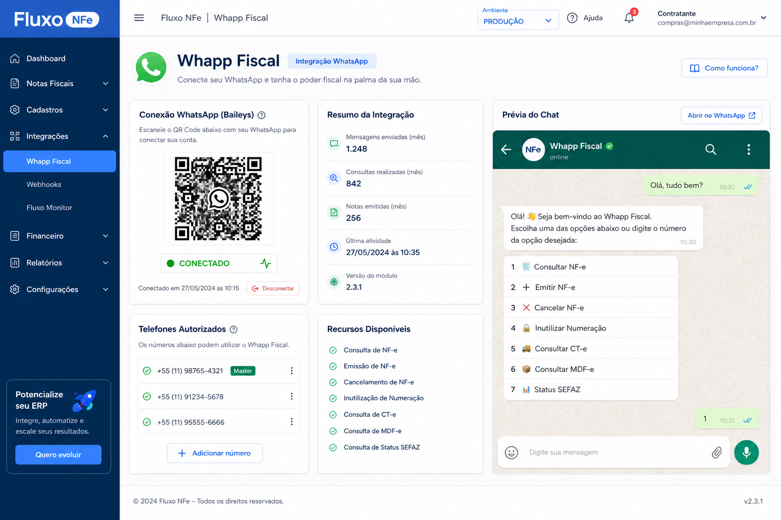 WhatsApp Fiscal no FLUXO NFE